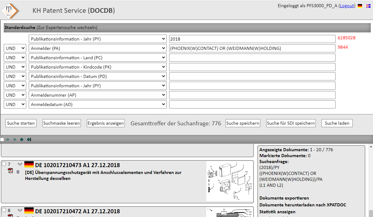 XPAT Selection Data Interface Screenshot