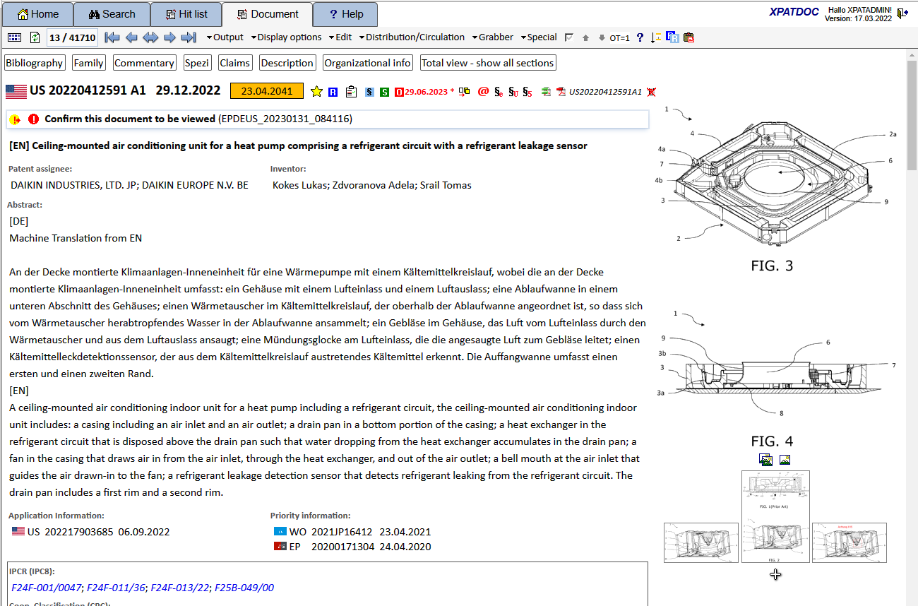Screenshot XPAT document view Screenshot XPAT document view